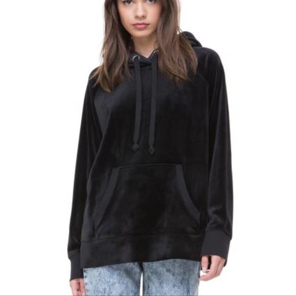y2K Juicy Couture Velour Hooded Pullover Velvet Black Sweatshirt Hoodie Size S
